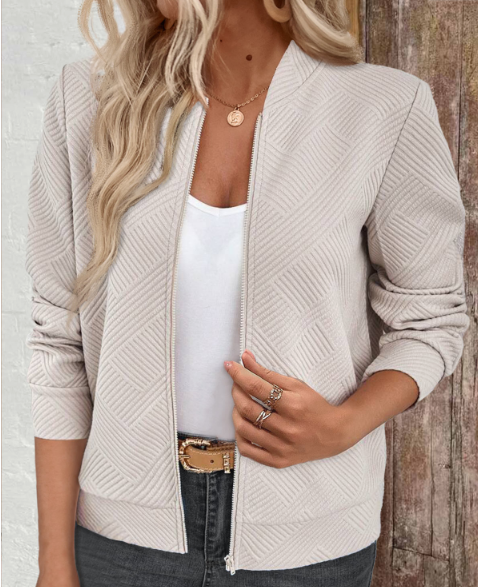 Beige Stand Collar Long Sleeve Jacket