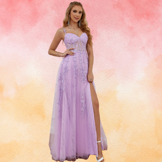 A Line Spaghetti Straps Prom Dress with Appliques