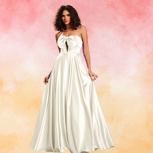 Elegant A-Line Bow Corset Strapless Floor-Length Prom Dress