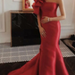 Red Satin One Shoulder Court Train Evening Dress