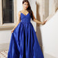 Blue Satin Lace Embroidered Suspender Evening Dress