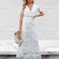 White V-Neck Short Sleeves Casual Floor Length Maxi Dress