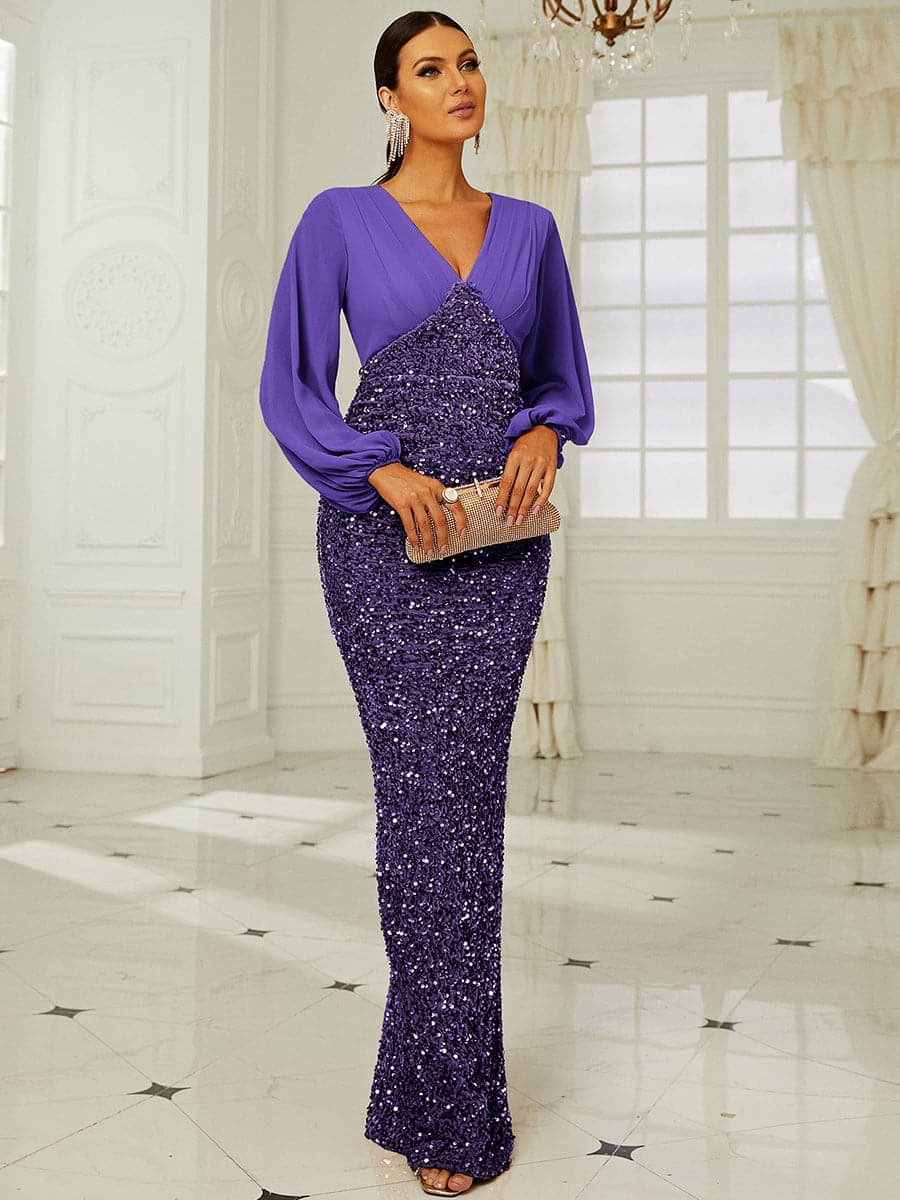 V Neck Mermaid Wedding Guest Dress