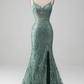 Sparkly Spaghetti Strap Backless Prom Dress