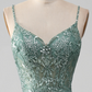 Sparkly Spaghetti Strap Backless Prom Dress
