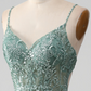 Sparkly Spaghetti Strap Backless Prom Dress
