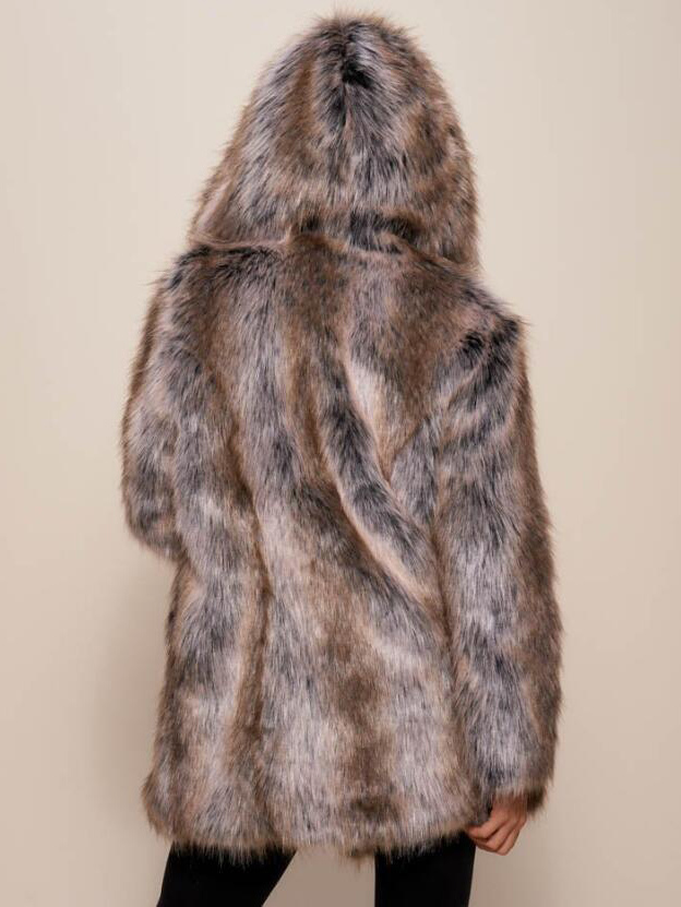 Oversize Hooded Camel Faux Fur Winter Coat