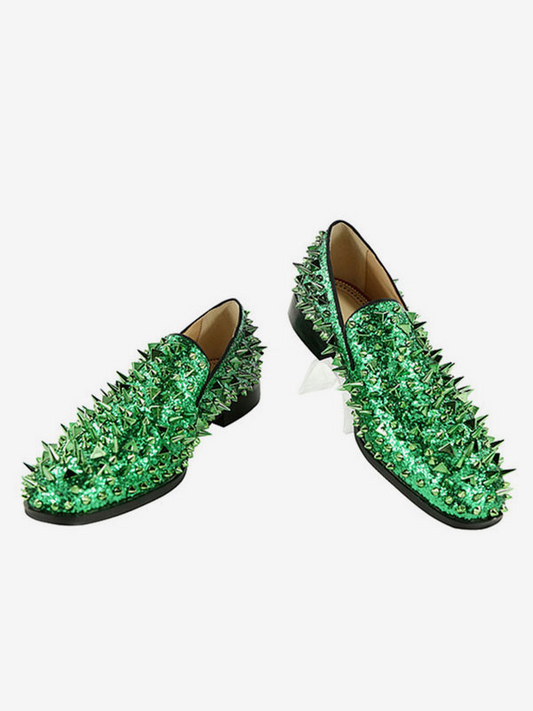 Men's Glitter Round Toe Spike Loafers Party Shoes