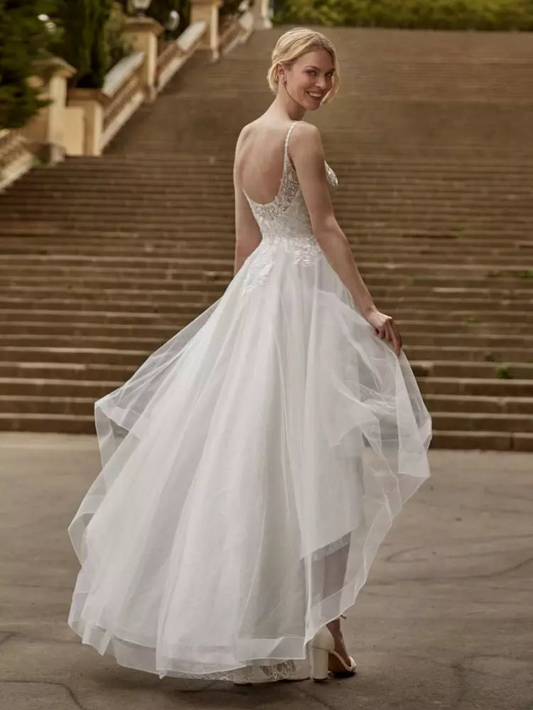 V-Neck Short Sleeves A-Line Knee-Length Bridal Dress