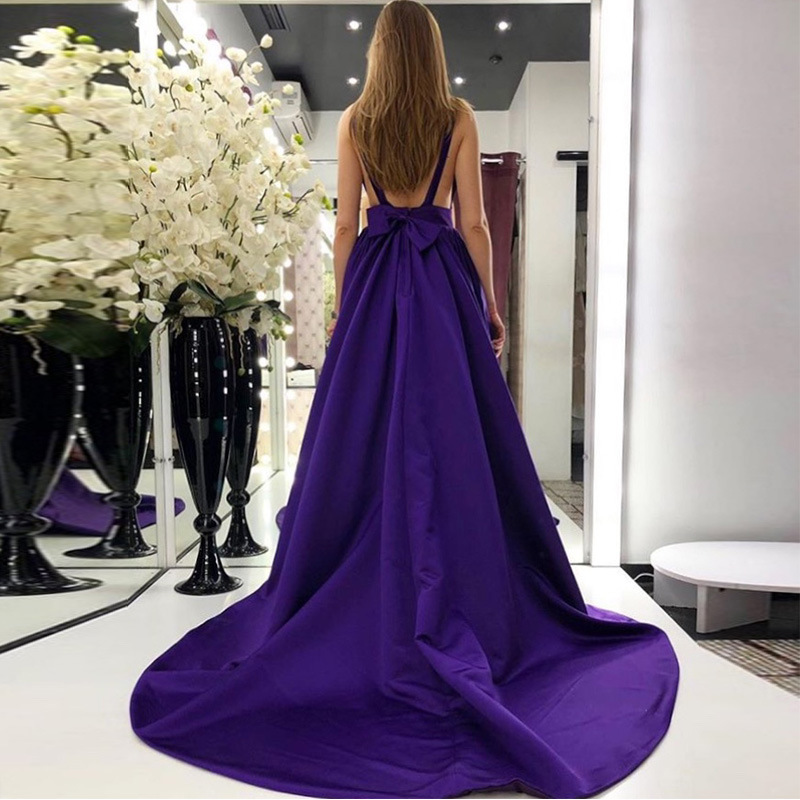 Purple Sleeveless Backless Pleated Evening Dress