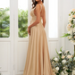 Princess Jersey Ruffles V-neck Sleeveless Sweep/Brush Train Bridesmaid Dress