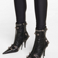 PU Bright Leather Pointed Toe Stiletto Metal Buckle Ankle Boots