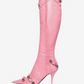 Bright Leather Pointed Toe Stiletto Knee High Boots