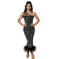 Bowie Mesh Diamond Feather Bandage Party Dress