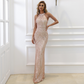 Cold Shoulder Beads Chain Elegant Sequin Prom Dress