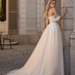 A Line Off the Shoulder Champagne Tulle Detachable Wedding Dress