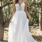 White A-Line Boho Long Chiffon Wedding Dress