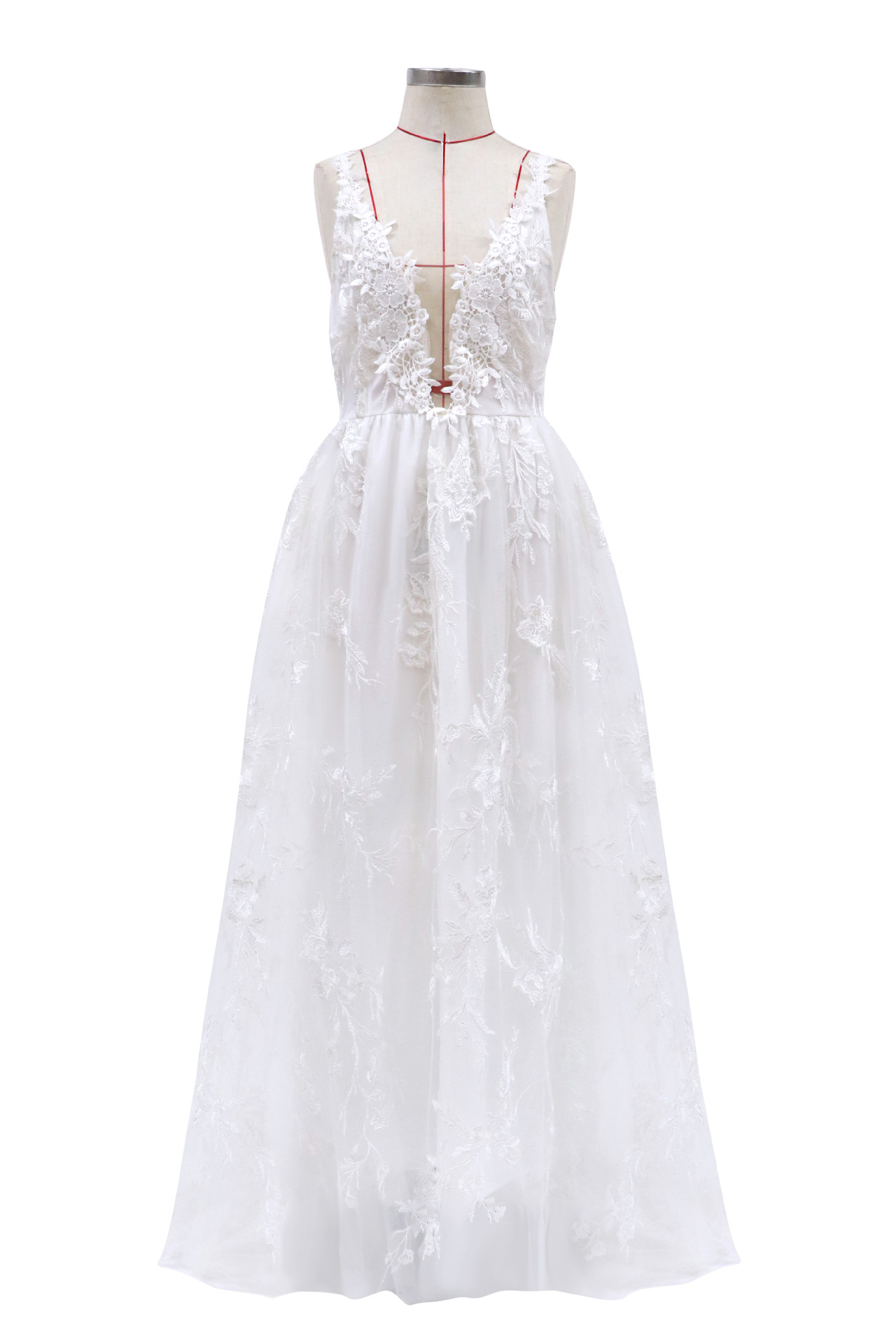 White V-Neck A-Line Tulle Wedding Dress