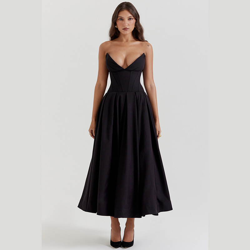 Black Strapless Classy Sweetheart Short Prom Dress