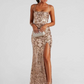 Sequin Backless High Slit Evening Dress