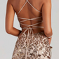 Sequin Backless High Slit Evening Dress