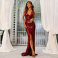 Sequin V Neck Sleeveless Evening Dress