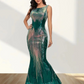 Sequin Round Neck Sleeveless Evening Dress