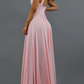 Pink Simple V Neck Long Slit Prom Dress