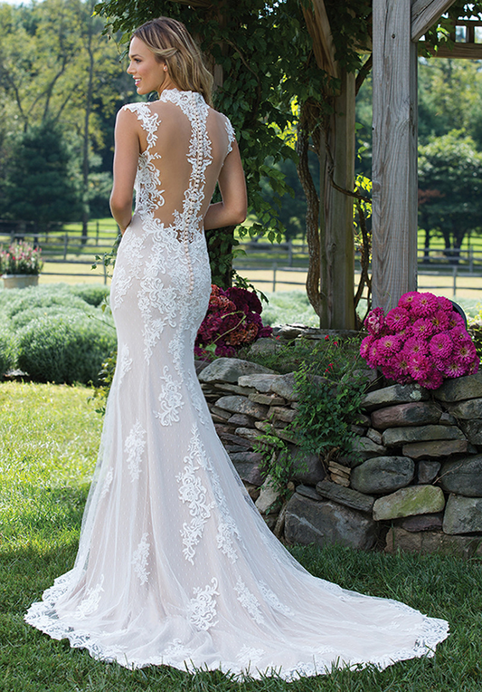 White Halter Neck Backless Wedding Dress