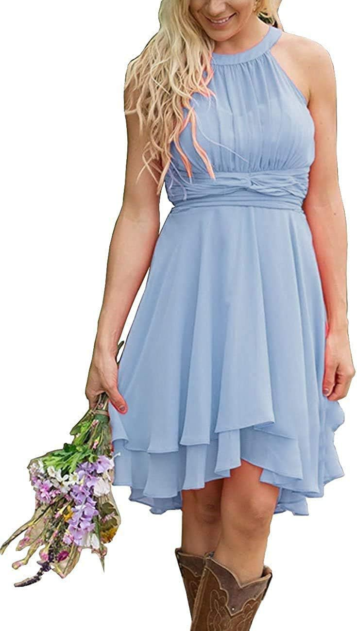 Halter Neck Sleeveless Short Bridesmaid Dress