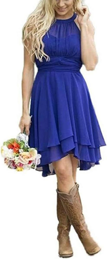 Halter Neck Sleeveless Short Bridesmaid Dress