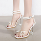 Glimmer White Wrap Around Diamante Bow Square Toe Heels