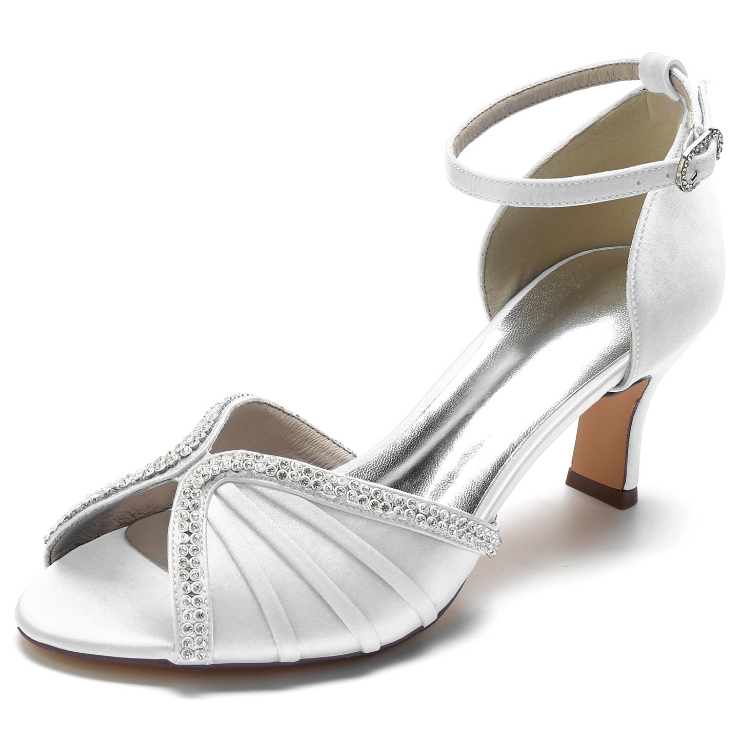 Peep Toe Ankle Strap  Satin High Heel Wedding Sandals