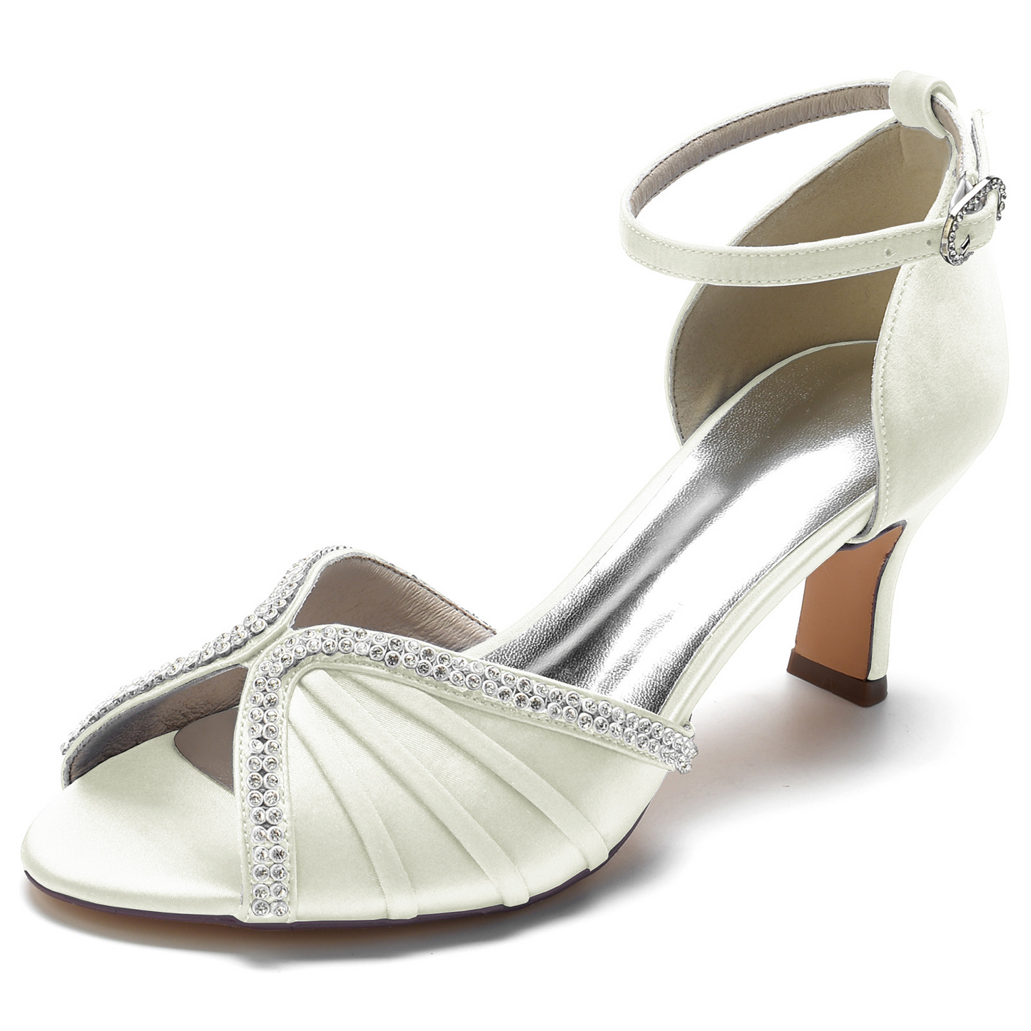 Peep Toe Ankle Strap  Satin High Heel Wedding Sandals