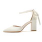 Pearl Ribbon Tie Block Heel Point Toe Wedding Heels