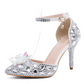 Crystal Rhinestone Pointed Toe Ankle Strap Wedding Heels