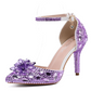 Crystal Rhinestone Pointed Toe Ankle Strap Wedding Heels