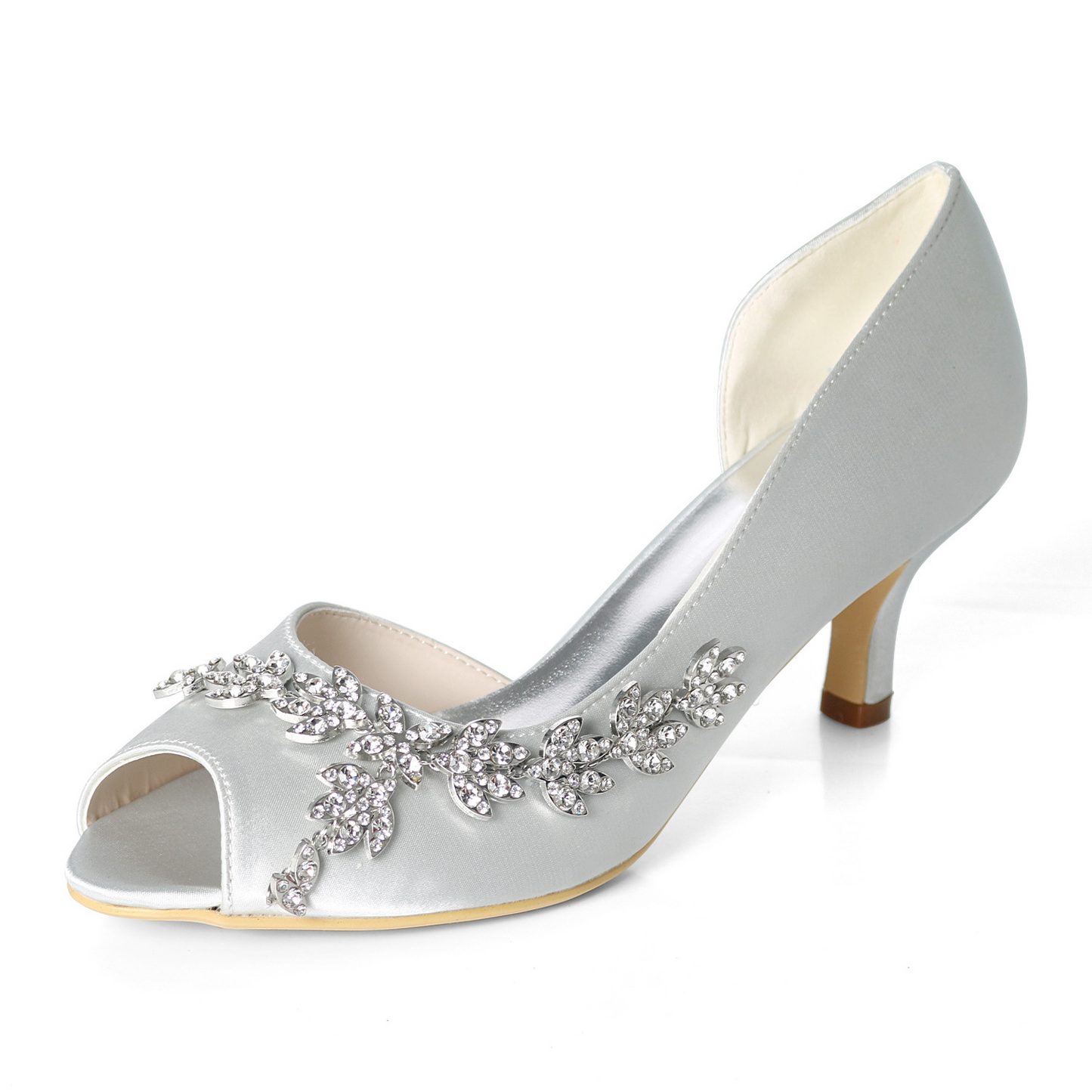 Peep Toe Rhinestone Satin Wedding Heels