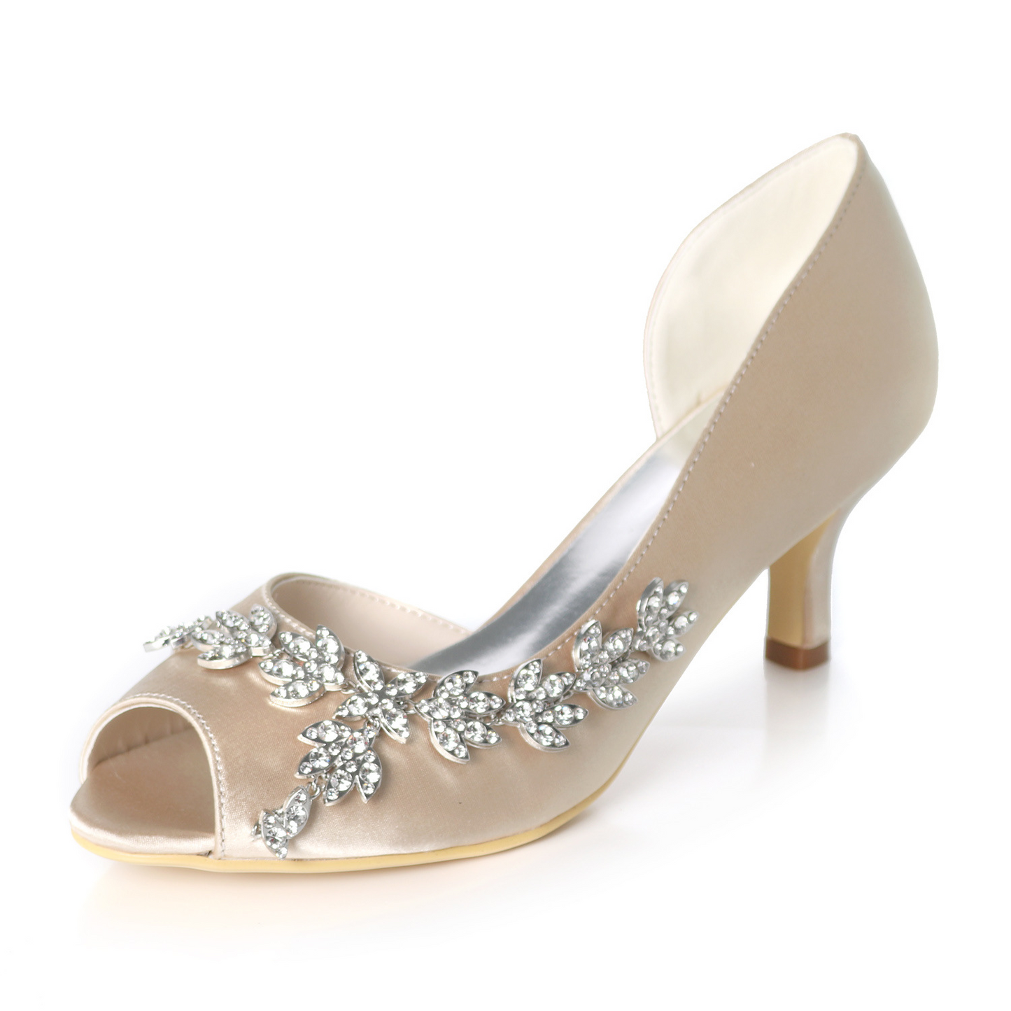 Peep Toe Rhinestone Satin Wedding Heels