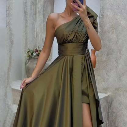 A-line One-Shoulder Ruffles Asymmetrical Chiffon Bridesmaid Dress