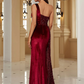 Sheath One-Shoulder Sequin Sweep Train Elastic Woven Satin Bridesmaid Dress