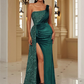 Sheath One-Shoulder Sequin Sweep Train Elastic Woven Satin Bridesmaid Dress