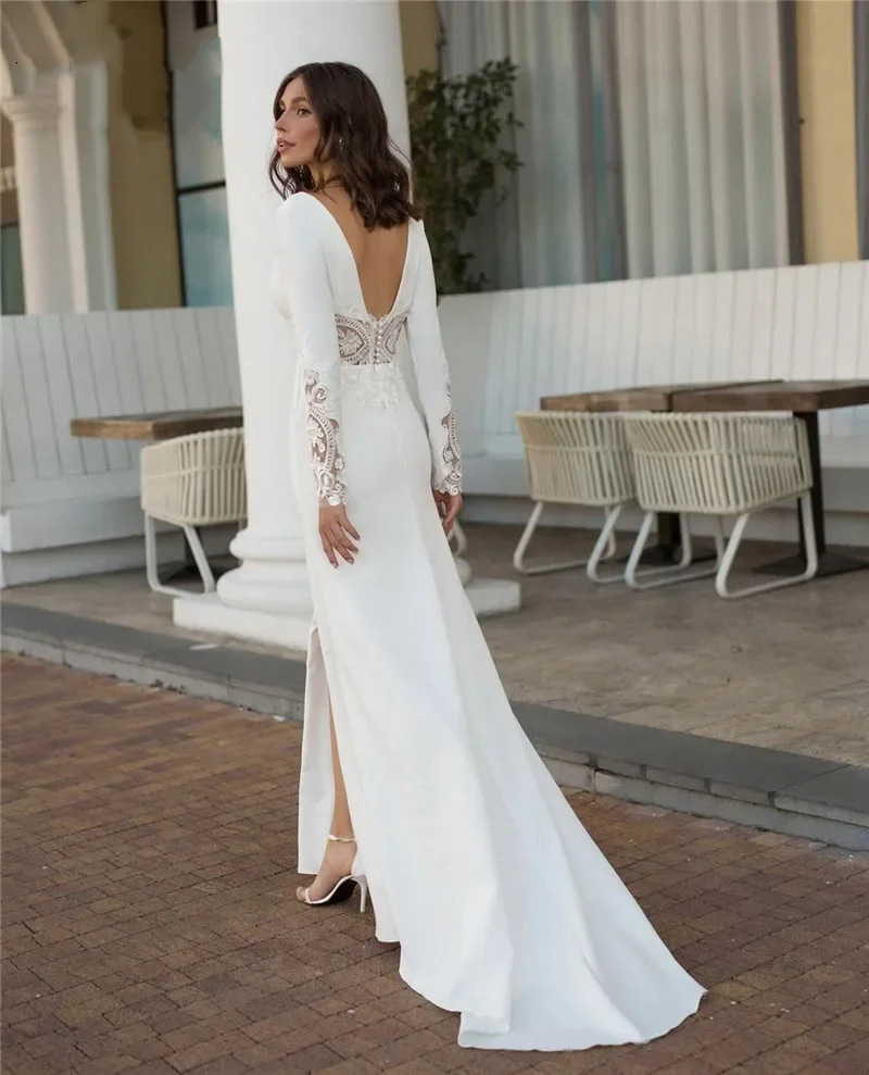 Elegant Lace Long Sleeves Wedding Dress With Split Front