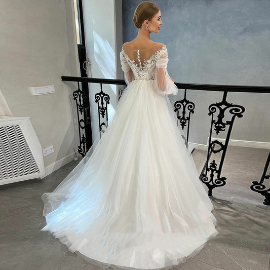 Princess Sweetheart Tulle Lace Sweep Train Wedding Dresses With Lace