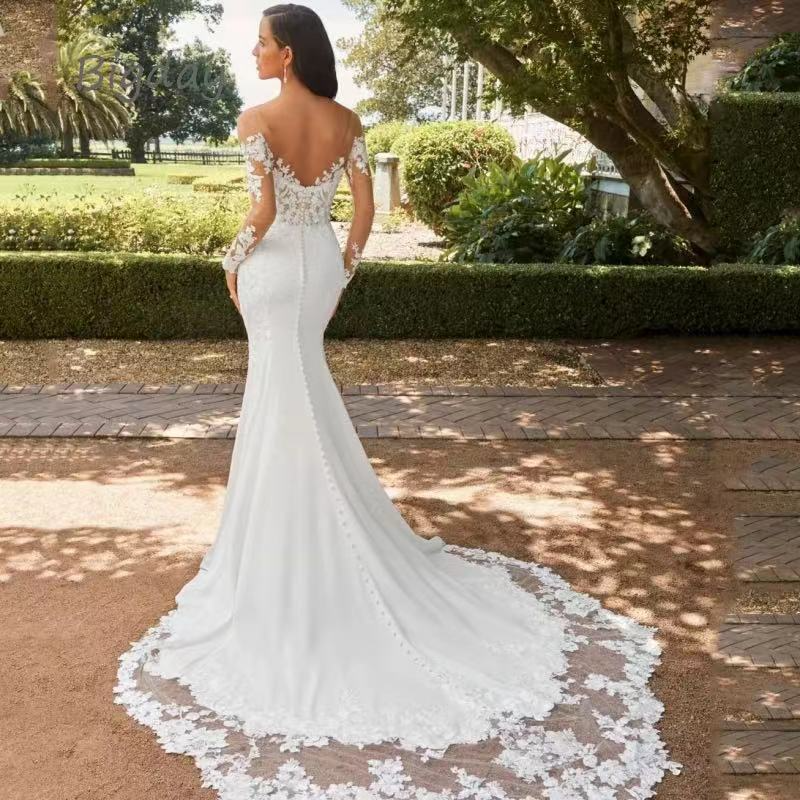 Mermaid Sweetheart Sweep Train Elastic Satin Wedding Dress With Appliques Lace