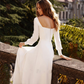 Satin A-Line Square Neckline Long Sleeves Sweep Train Wedding Dress