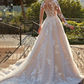 White A-Line Illusion Neck Long Sleeves Lace Wedding Dresses