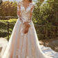 White A-Line Illusion Neck Long Sleeves Lace Wedding Dresses