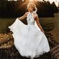 Boho A-Line High Neck Floor-Length Chiffon Wedding Dresses With Appliques Lace