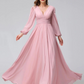 A-Line V-Neck Long Sleeves Chiffon Wedding Dress